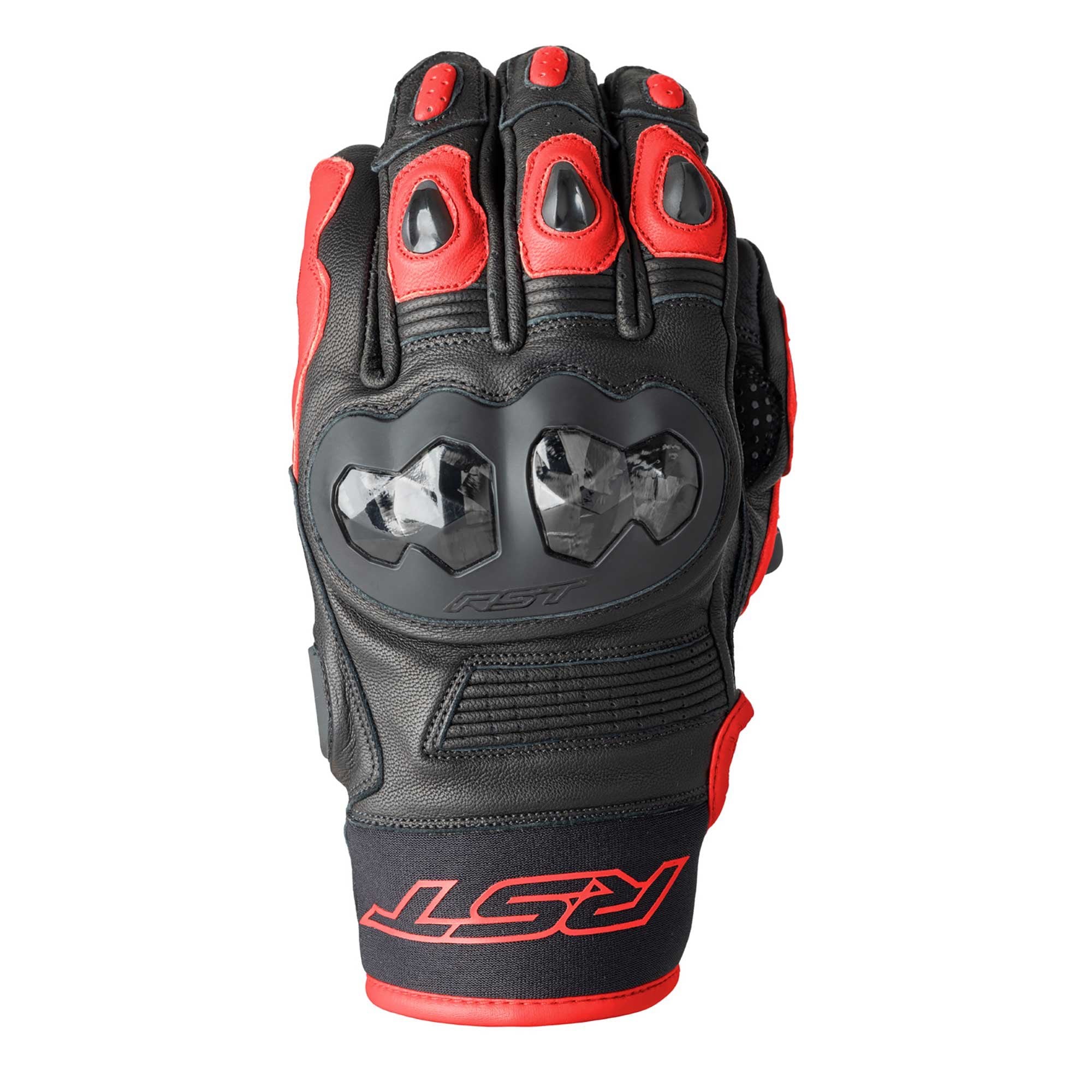 RST Motorcycle Sports Leather Short Gloves - Freestyle 3 D3O Armour (Black / Red)