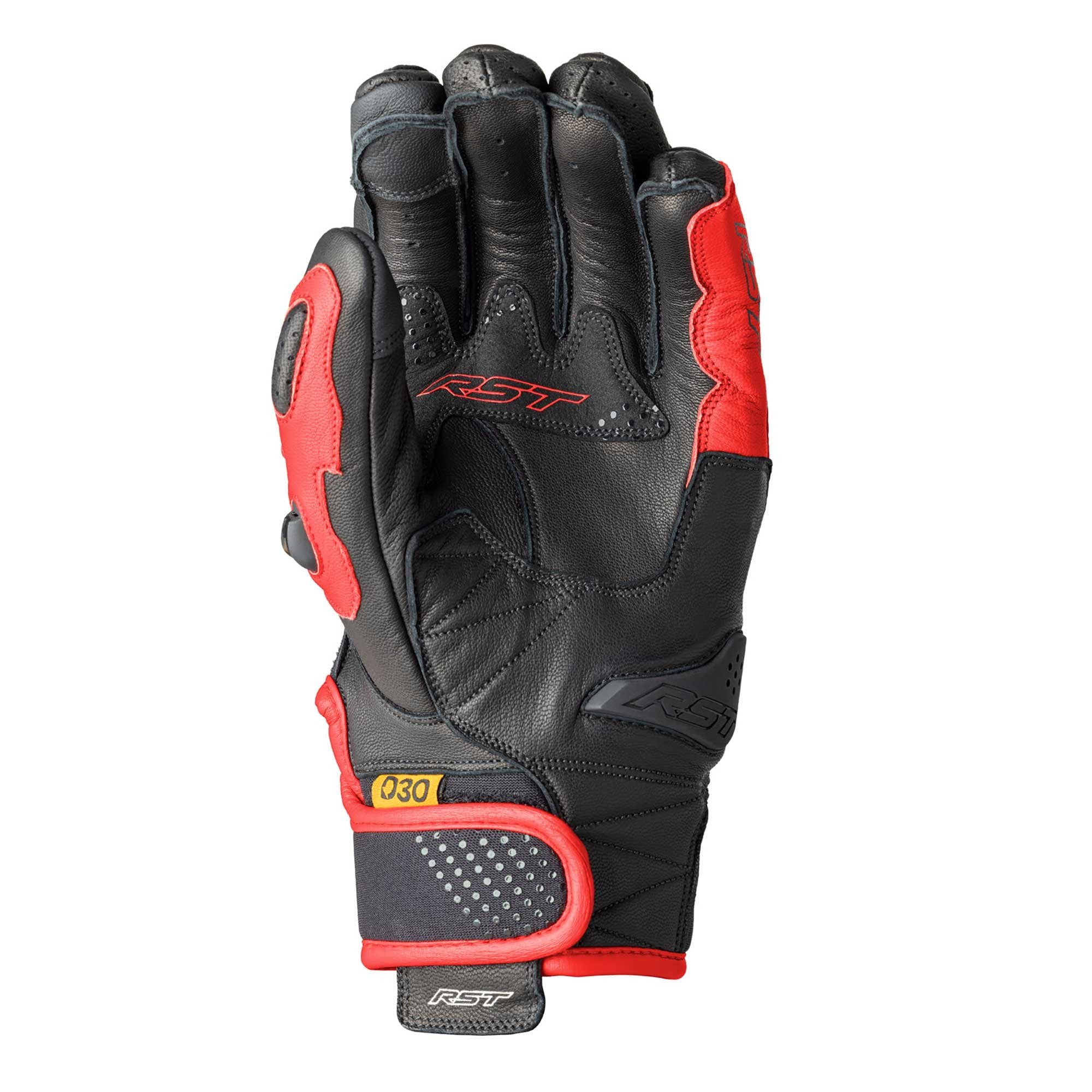 RST Motorcycle Sports Leather Short Gloves - Freestyle 3 D3O Armour (Black / Red)