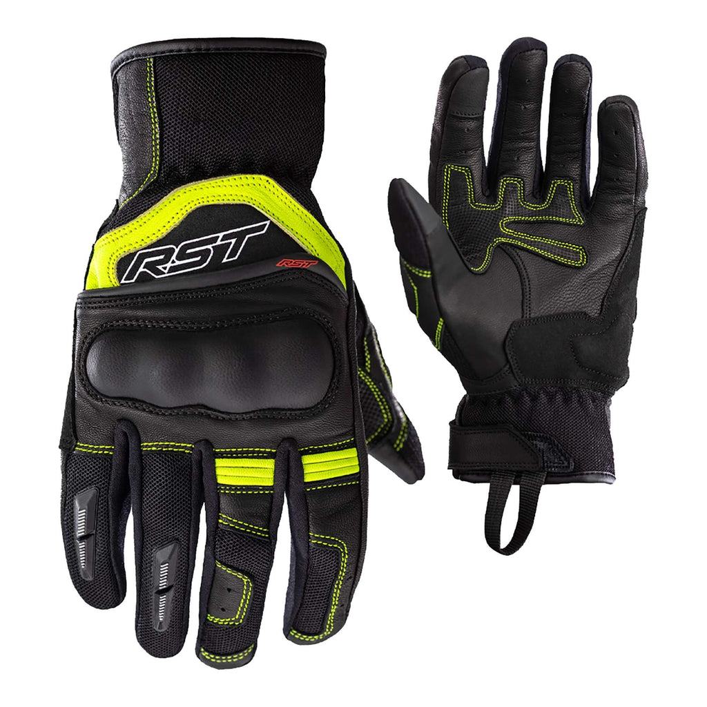 RST Motorcycle Vented Short Gloves - Urban Air 3 Mesh CE (Black / Flo Yellow)