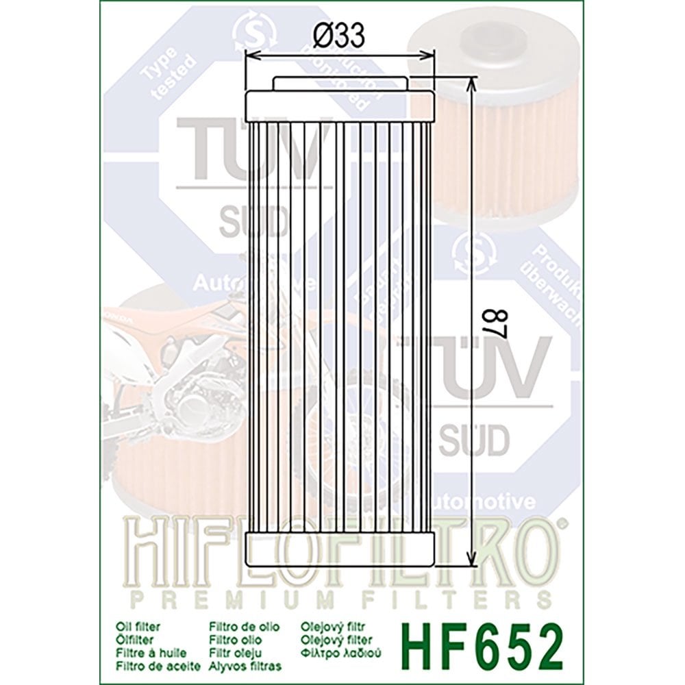 HiFlo Oil Filter - HF652 - KTM SXF250 13-26, SXF350 11-26, SXF450 07-12 & 16-26, EXCF250 13-26, EXCF350 12-26, EXCF450 09-11 & 17-26, EXCF500 17-26, Husqvarna FC250 14-26, FC350 15-26, FC450 16-26, FE250/350 14-26, FE450/501 17-26, Gas Gas 250-500 21-26