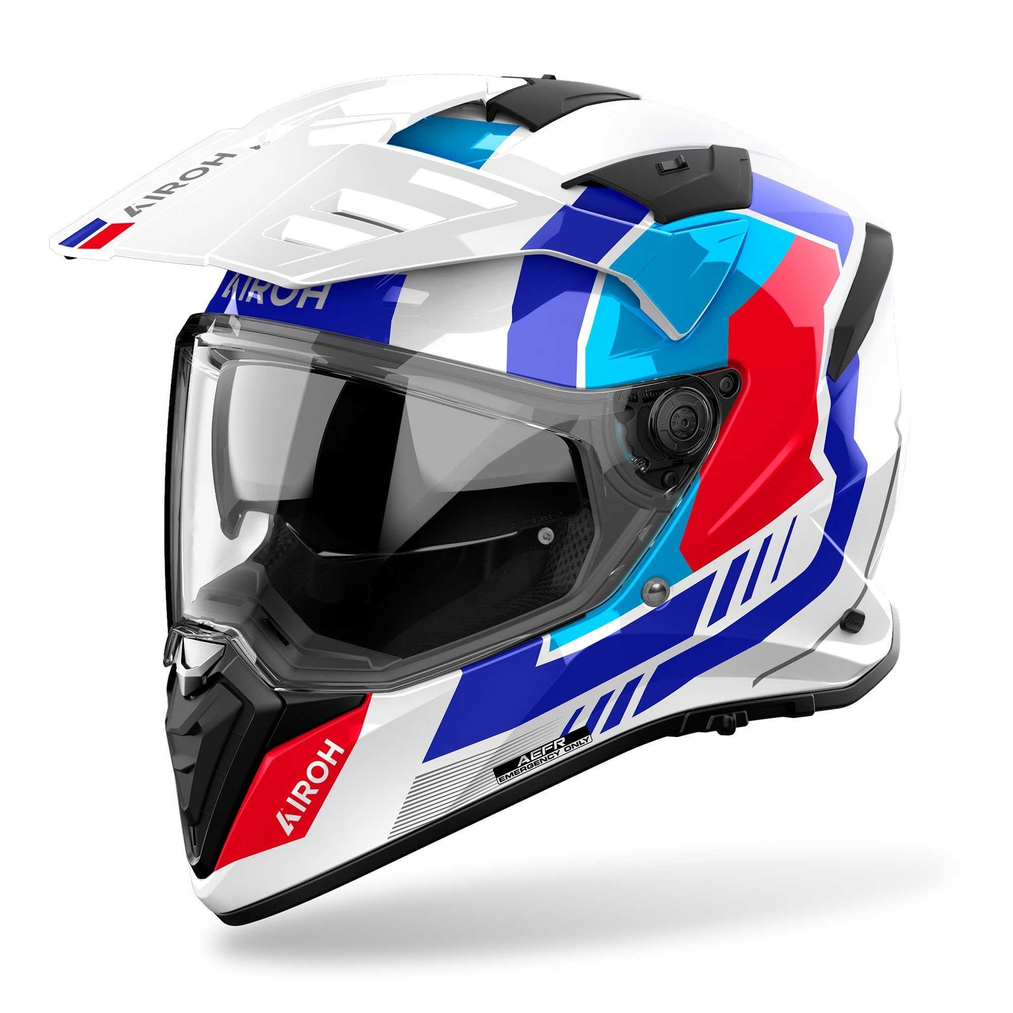 airoh adventure helmets Airoh Motorcycle Adventure Helmet - Bandit Horn (White/Blue/Red Gloss)