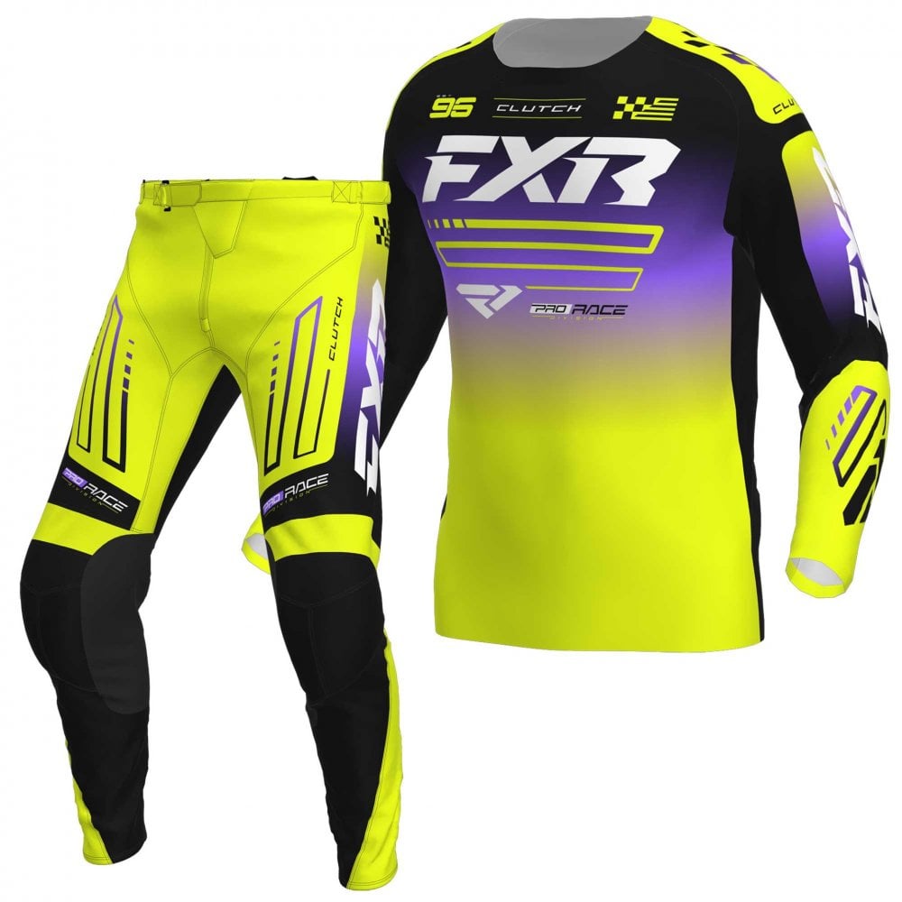 FXR (MX26) Youth MX Jersey & Pant Kit Deal - CLUTCH (Hi Vis/Black/Purple)
