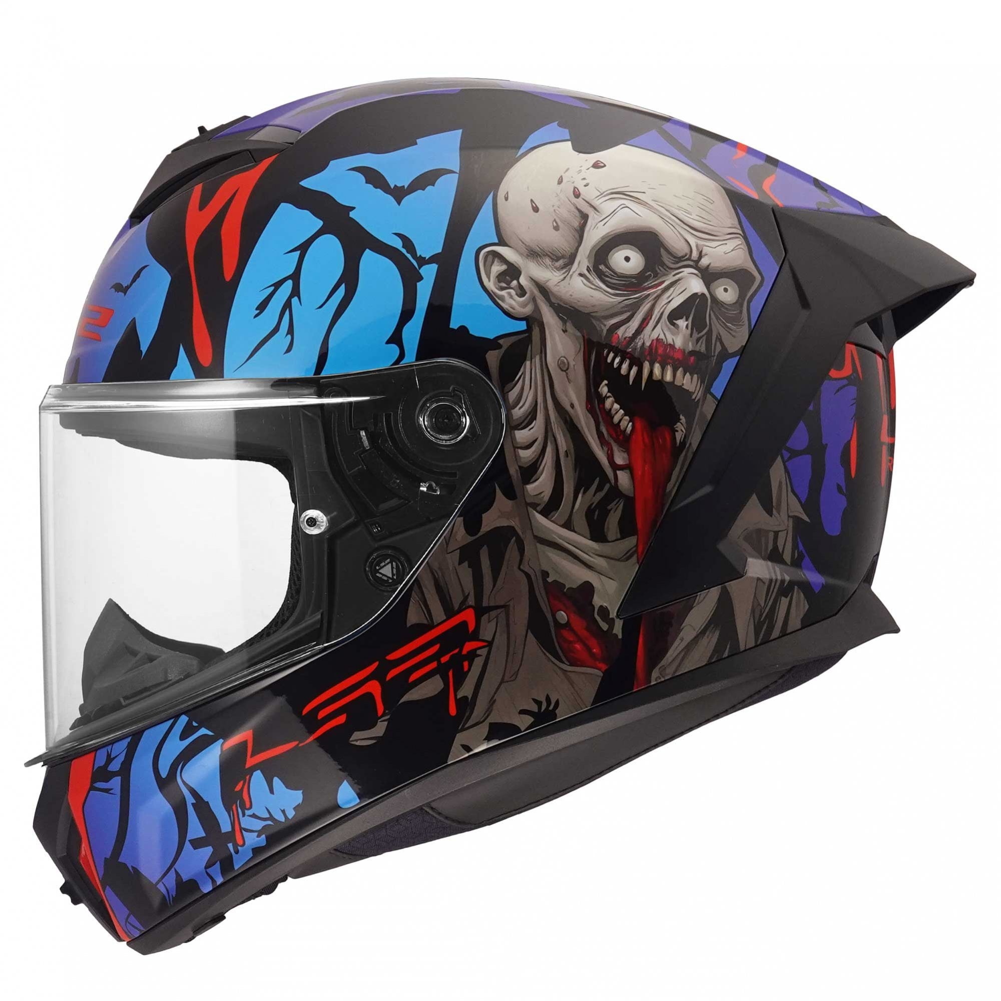 LS2 Motorcycle Road Helmet - FF820 Rapid 3 Zombie 2 (Black/Red/Blue Gloss)