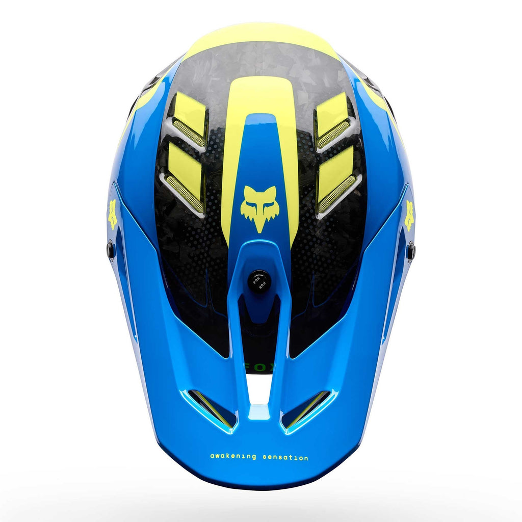 FOX Racing MX | Enduro Helmet - V3 RS Carbon TACTILE (Carbon/Blue/Yellow)