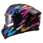 LS2 Motorcycle Road | Urban Helmet - FF818 Storm 3 KAOS (Black/Purple/Pink/Blue)