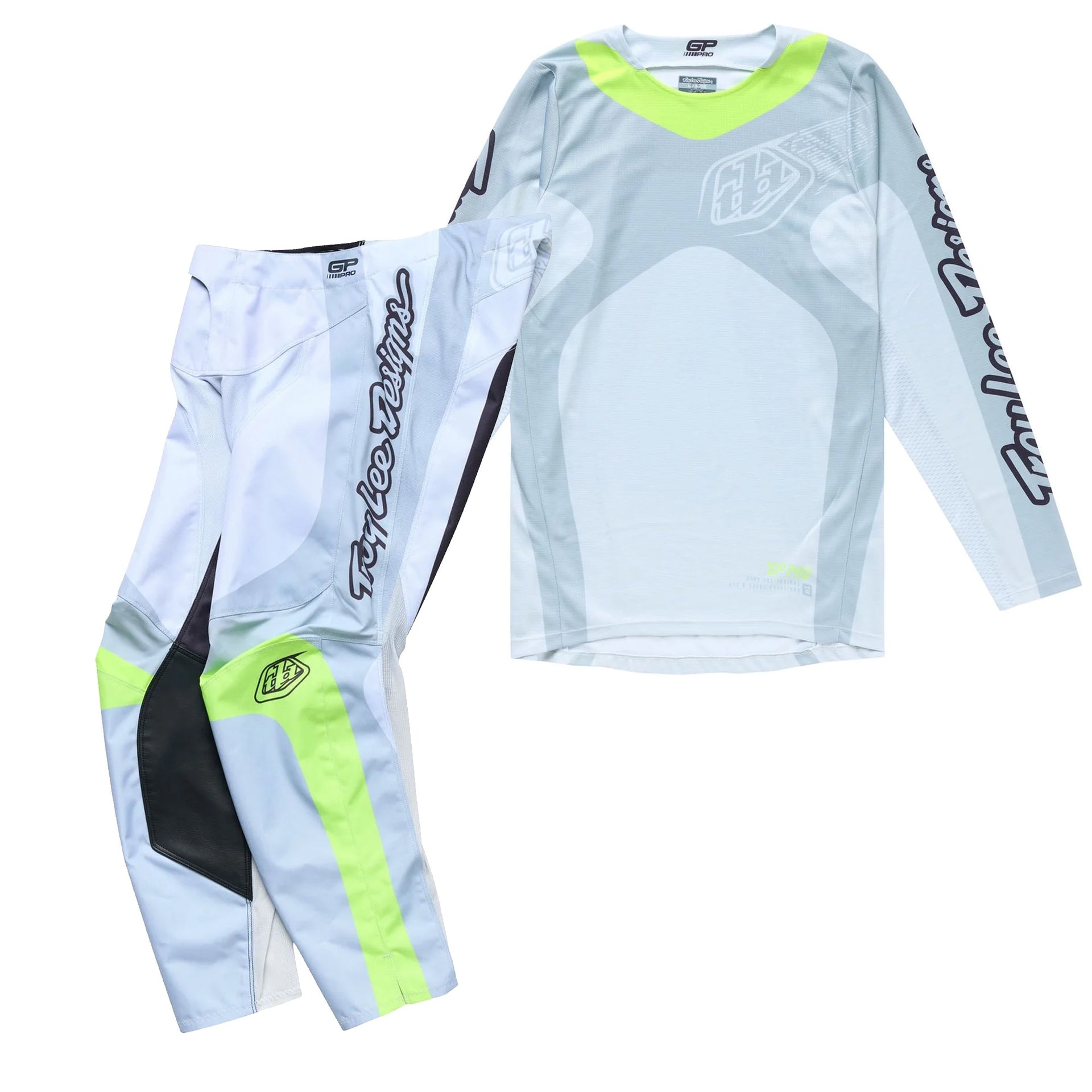 Troy Lee MX Jersey & Pant Kit Deal - GP Pro FRAMES (Vapour/Grey/Flo Yellow)