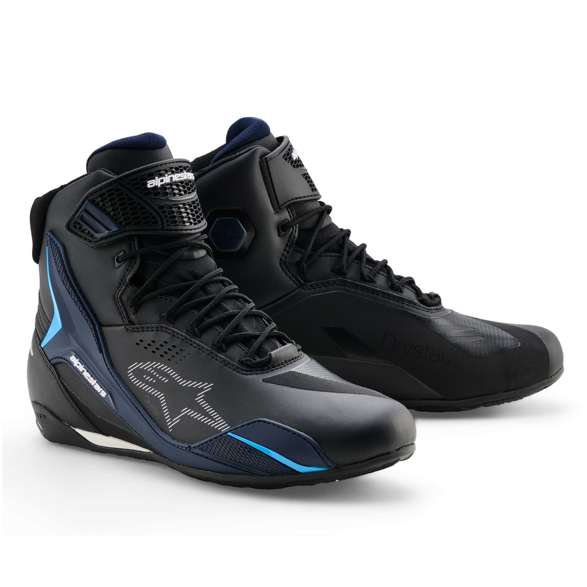 Alpinestars Faster-4 DRYSTAR WP Motorcycle Riding Shoes (Black/Night Navy/Cyan)