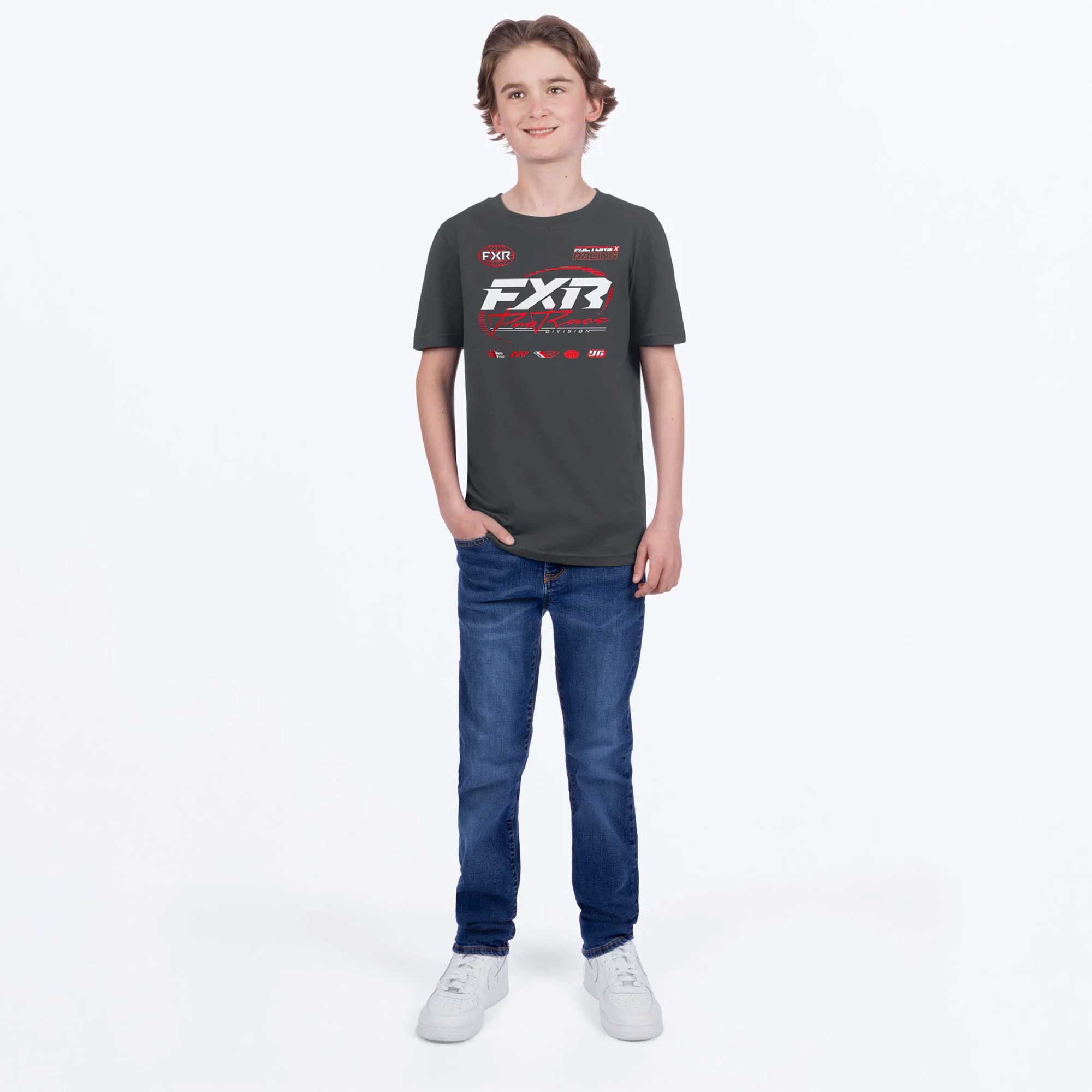 FXR Youth T-Shirt - Race Division Premium Tee (Asphalt/Heather/Red)