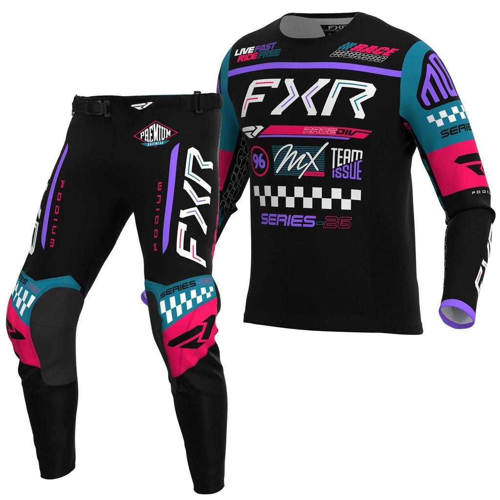 FXR Youth MX Jersey & Pant Kit Deal - MX26.5 PODIUM (Black/Coral/Teal)