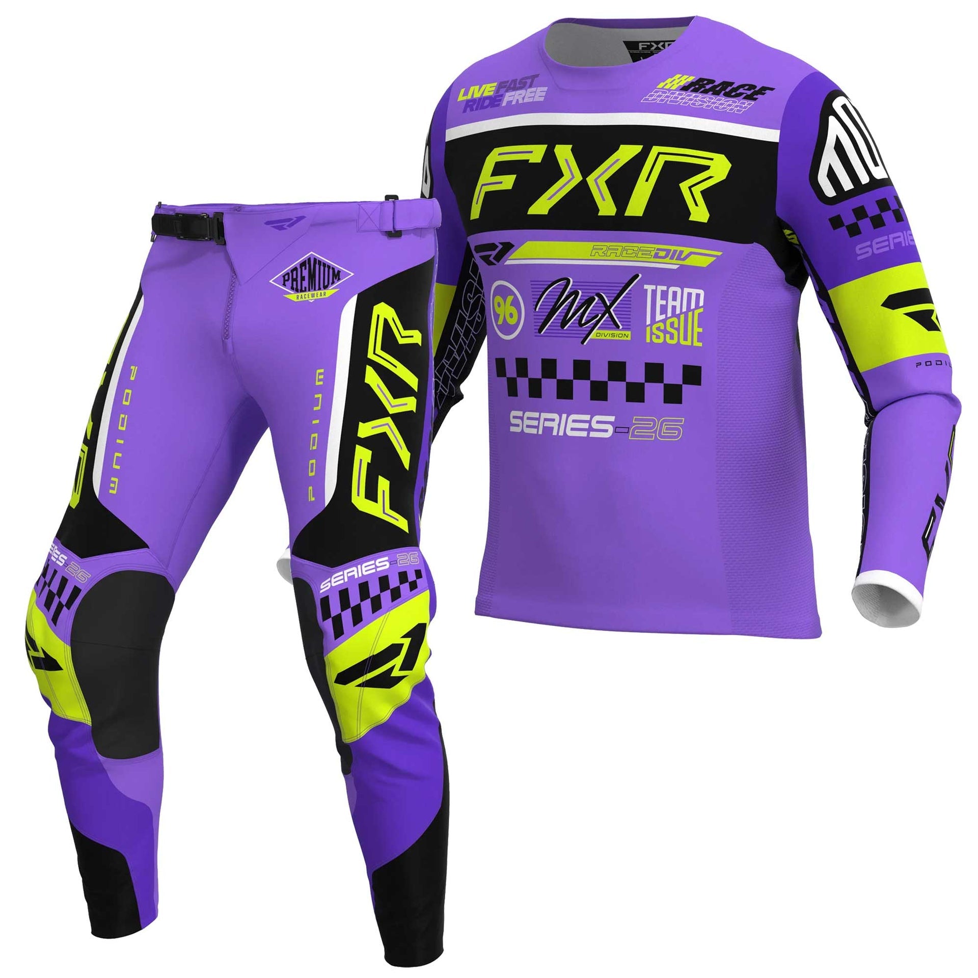 FXR Youth MX Jersey & Pant Kit Deal - MX26.5 PODIUM (Purple/Black/Hi Vis)