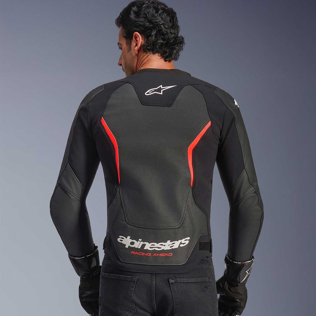 Alpinestars GP FORCE V2 Airflow Motorcycle Leather Jacket (Black/Red Fluo)