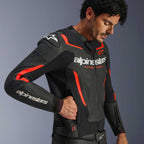 Alpinestars GP FORCE V2 Airflow Motorcycle Leather Jacket (Black/Red Fluo)