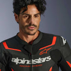 Alpinestars GP FORCE V2 Airflow Motorcycle Leather Jacket (Black/Red Fluo)