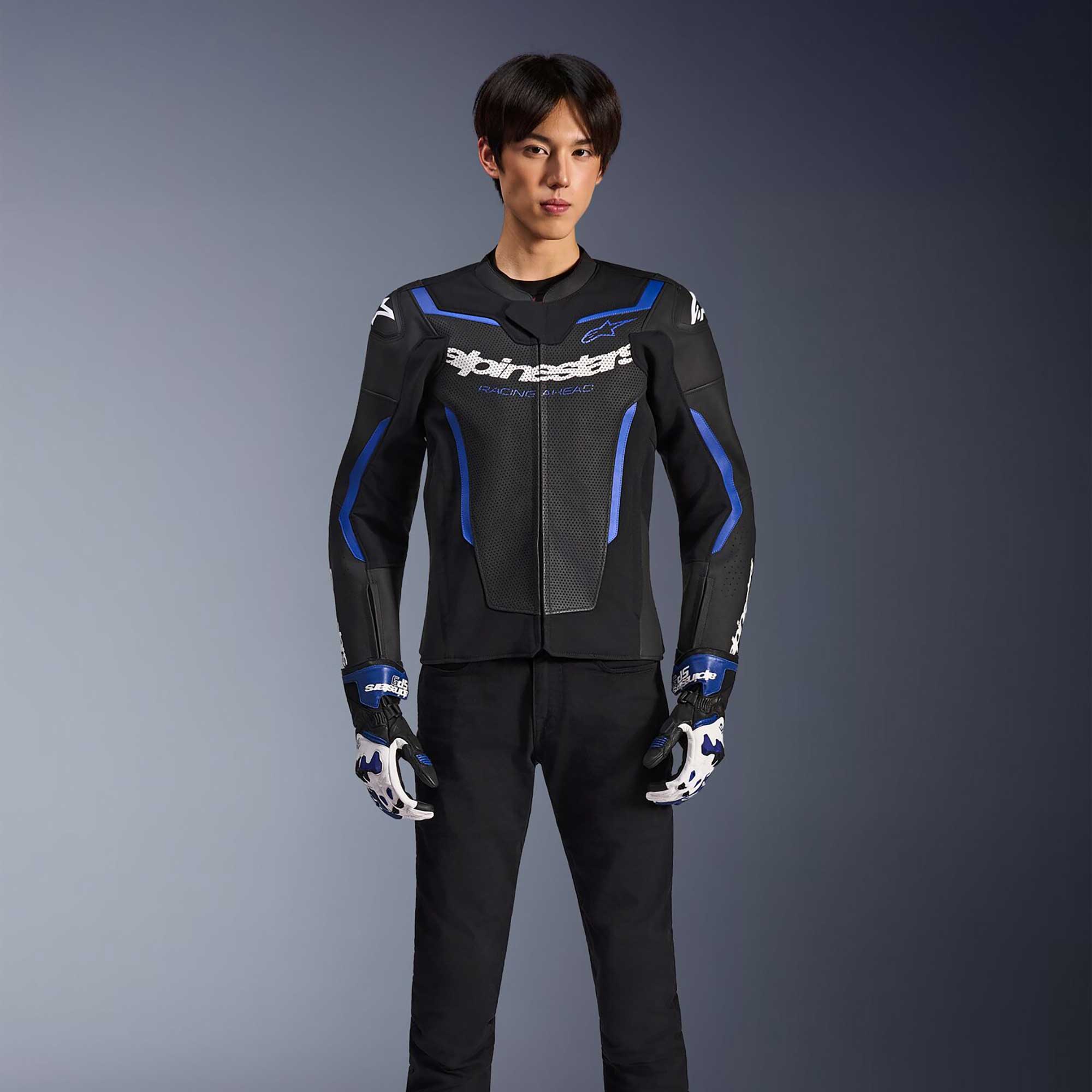 Alpinestars GP FORCE AIR V2 Motorcycle Leather Vented Jacket (Black/Metalic Blue)