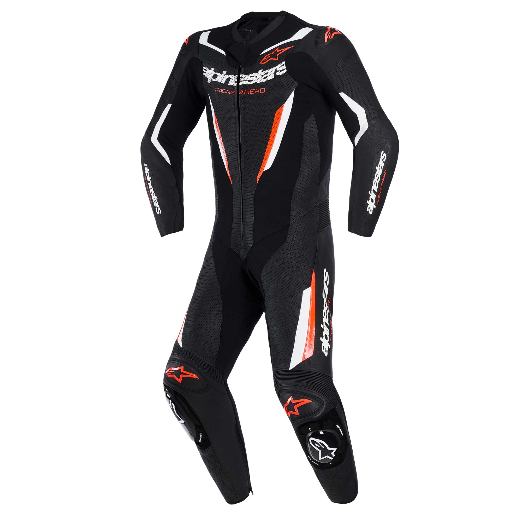 Alpinestars GP Force V2 Motorcycle Leather Race 1pc Suit (Black/White/Red Fluo)