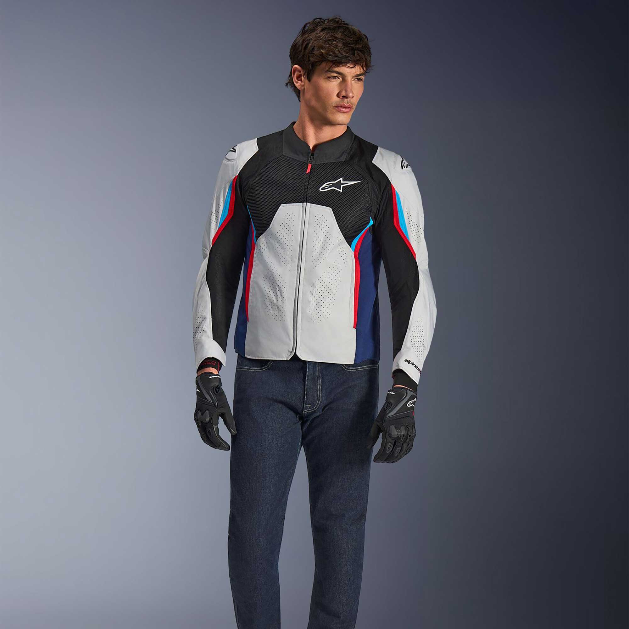 Alpinestars AST V3 AIR Motorcycle Vented Jacket (Silver/Deep Blue/Bright Red)