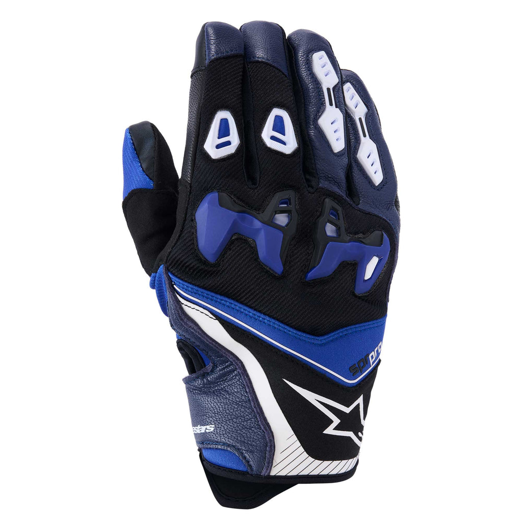 Alpinestars SP-R PRO Motorcycle Short Sports Leather Gloves (Bright Blue/Navy/White)