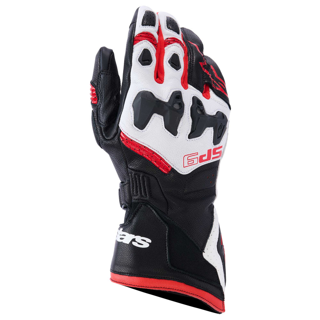 Alpinestars SP-9 Motorcycle Sports Leather Gloves (Black/White/Bright Red)