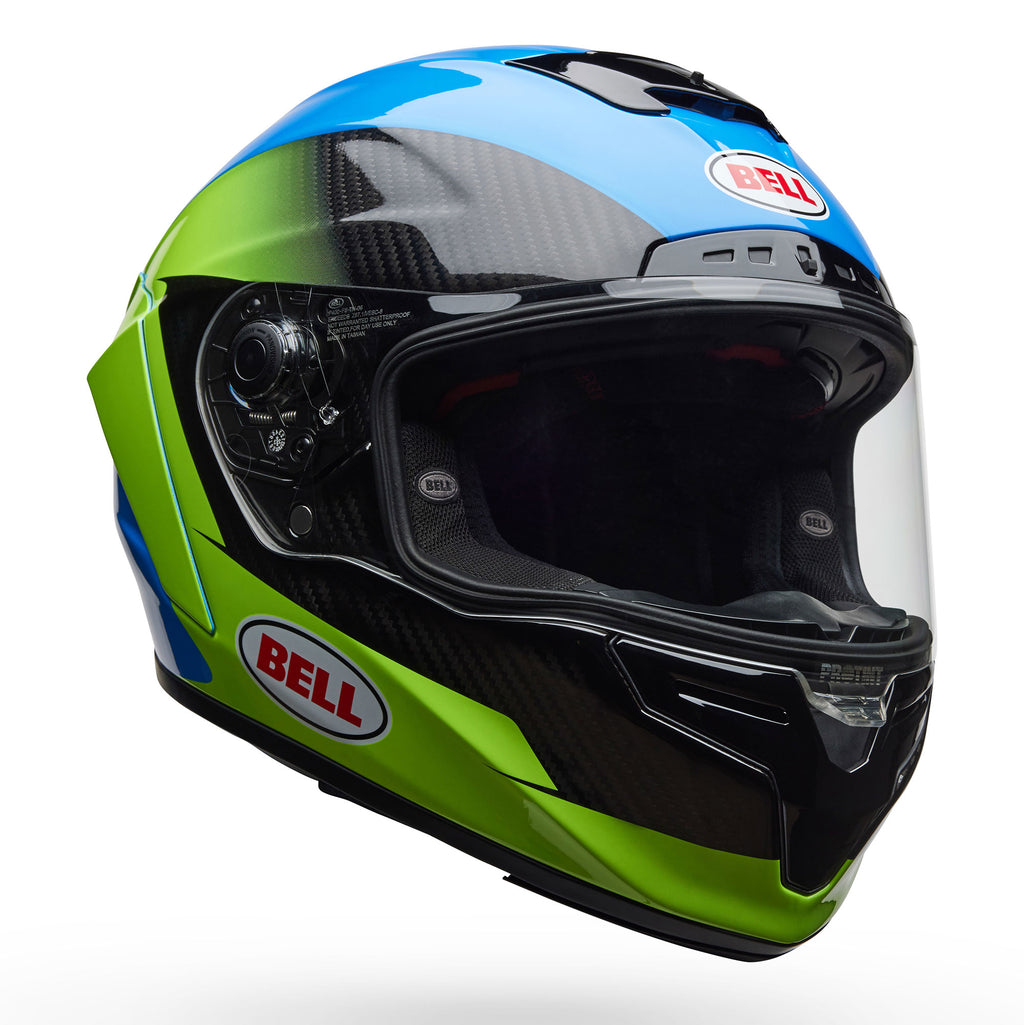 BELL Racestar DLX CORSA Race | Road Helmet *Pro Tint Visor Inc* (Carbon/Green/Blue)