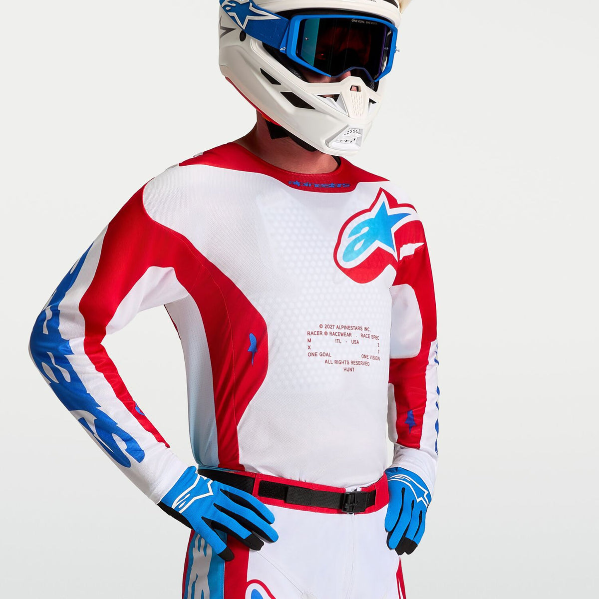 Alpinestars Racer HUNT MX Jersey (White/Fire Red/Ucla Blue)