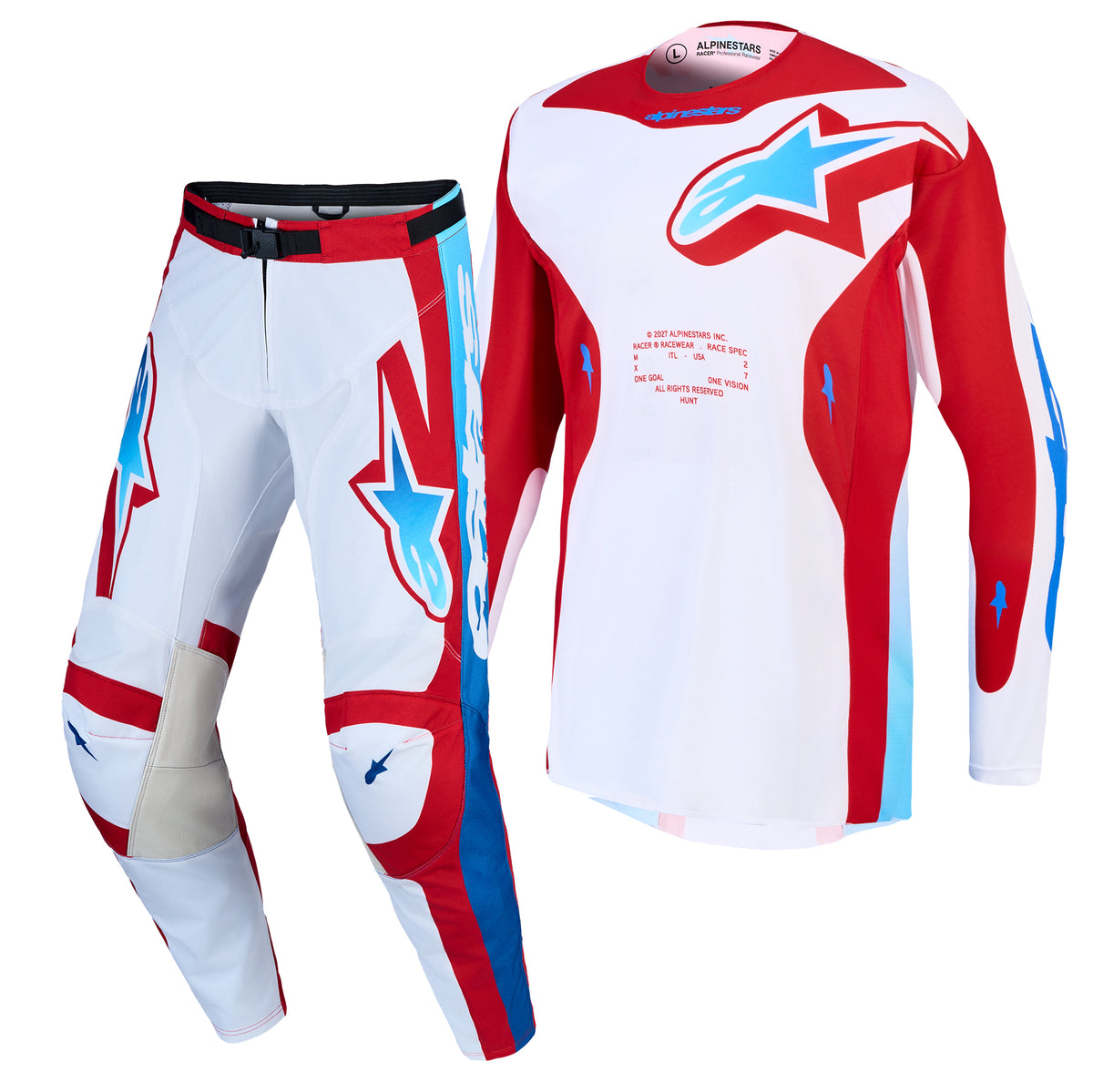Alpinestars Racer HUNT MX Gear Set (White/Fire Red/Ucla Blue)
