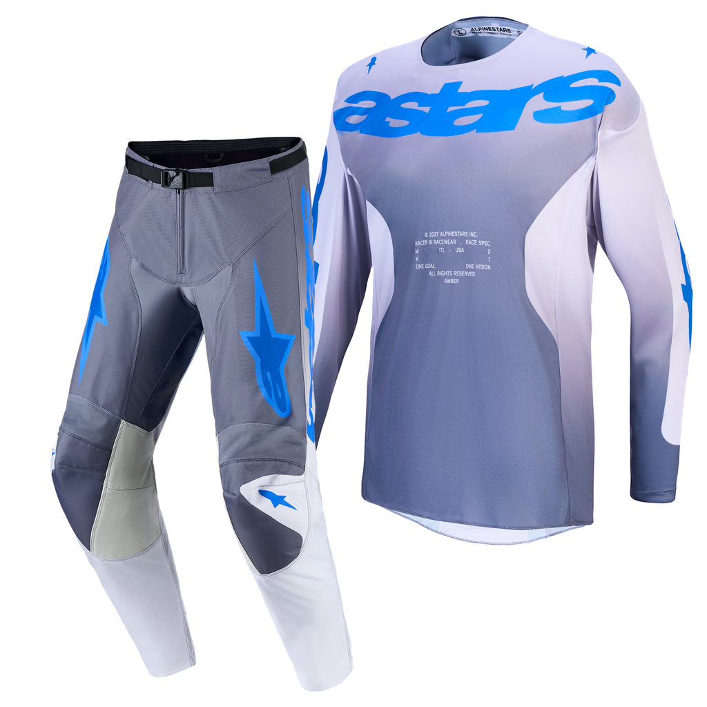 Alpinestars Racer AMBER MX Gear Set (Ash Gray/Light Lilac/Ucla Blue)