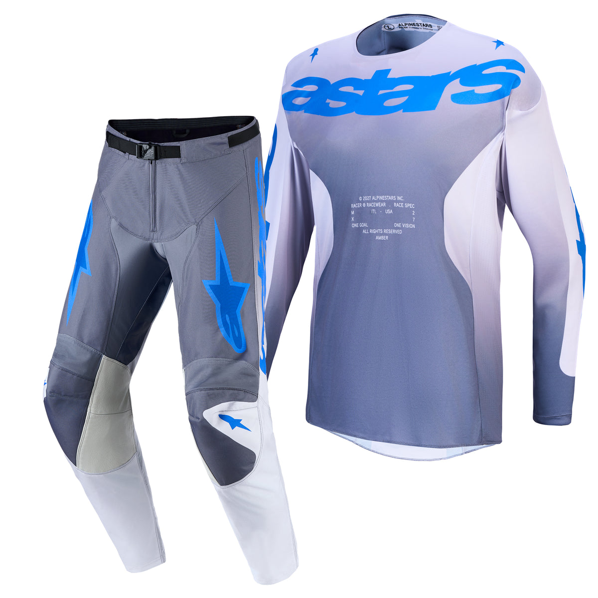 Alpinestars Racer AMBER MX Gear Set (Ash Gray/Light Lilac/Ucla Blue)