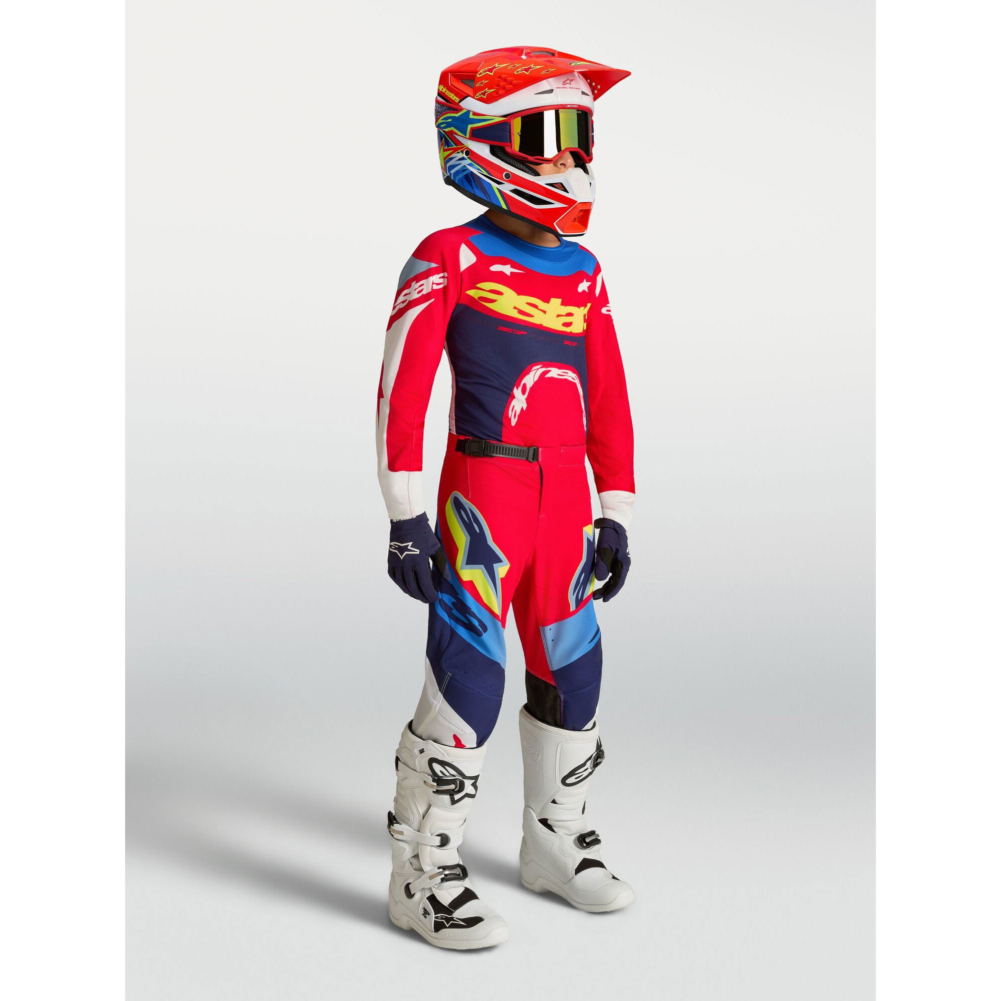 Alpinestars Youth Supertech DYNA MX Kit Deal (Fire Red/White/Navy Blue)