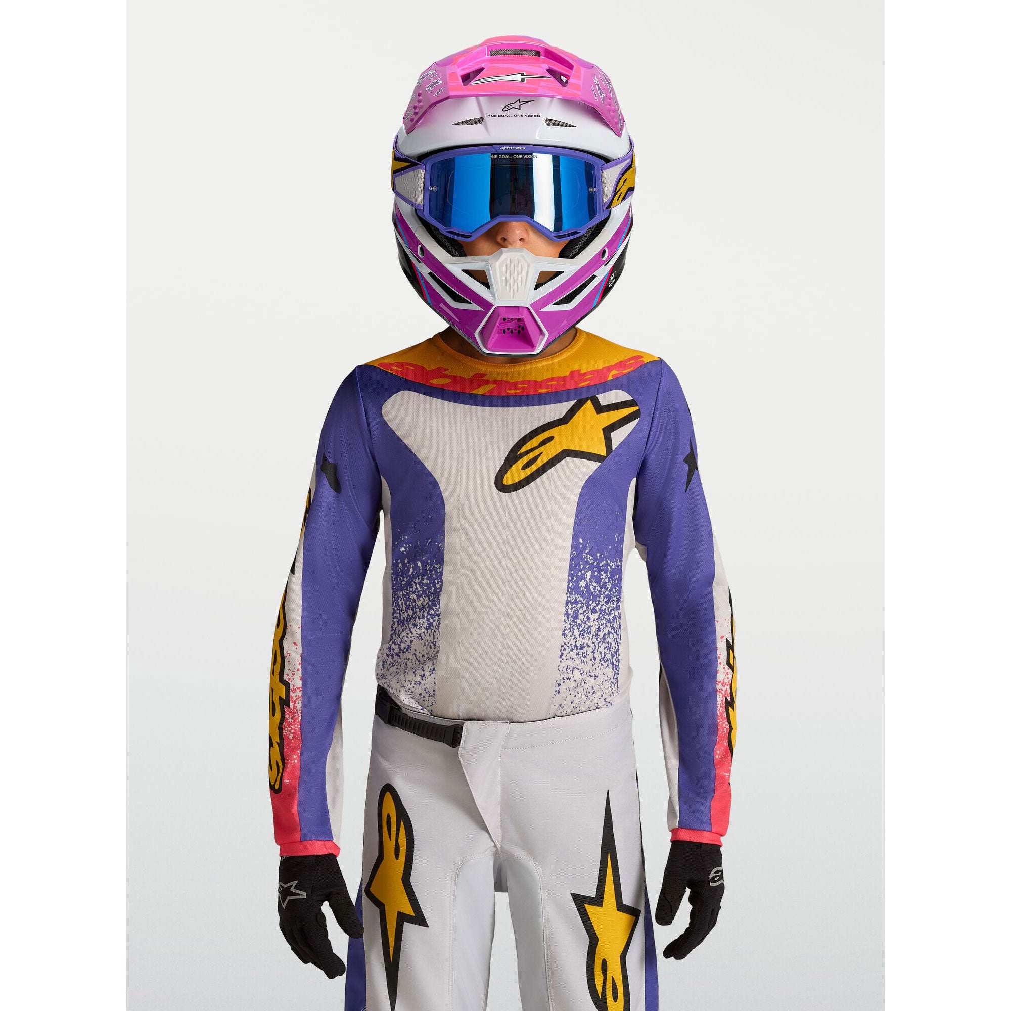 Alpinestars Youth Fluid DRAG MX Kit Deal (Light Lilac/Blue Iris/Gold)