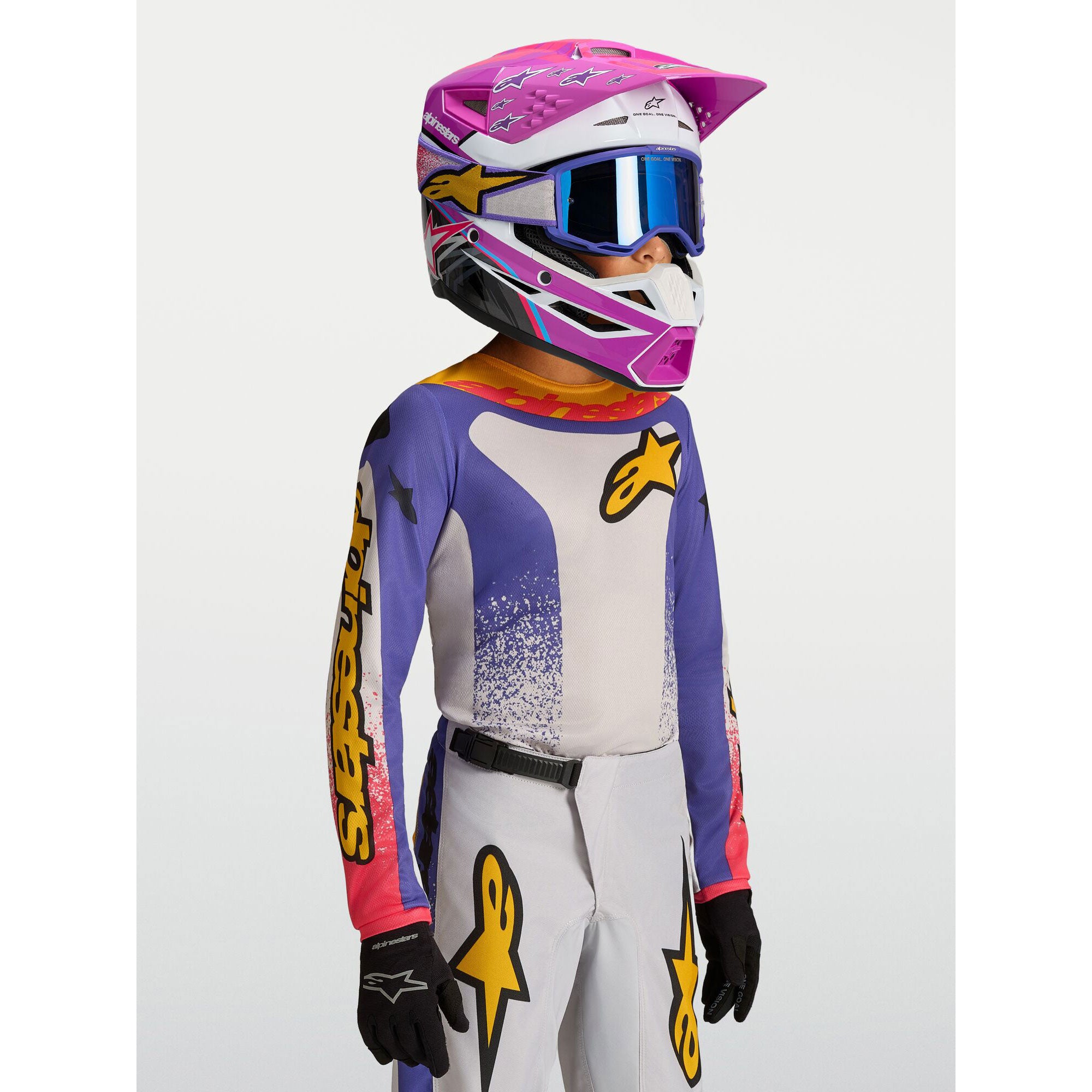 Alpinestars Youth Fluid DRAG MX Kit Deal (Light Lilac/Blue Iris/Gold)