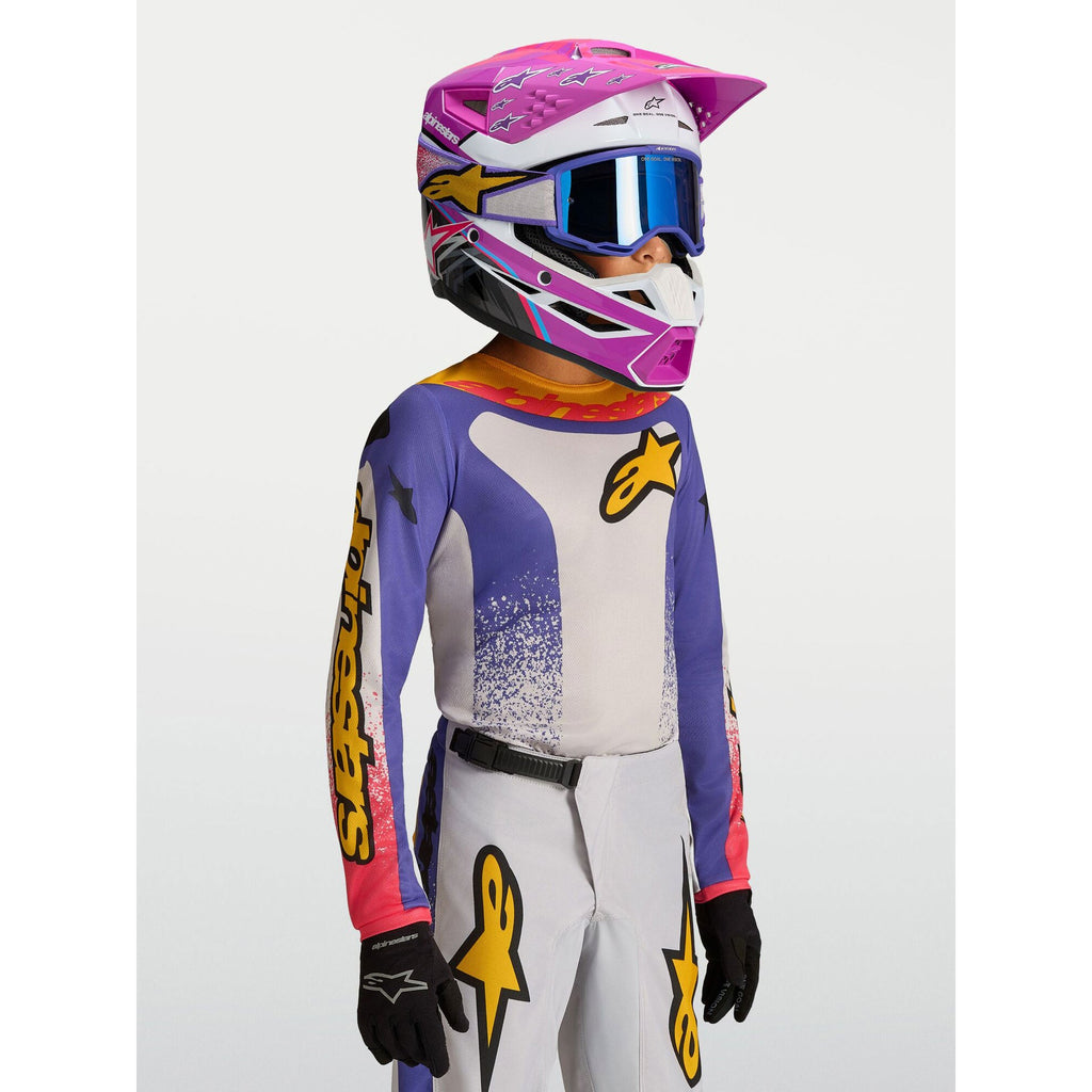 Alpinestars Youth Fluid DRAG MX Jersey (Light Lilac/Blue Iris/Gold)