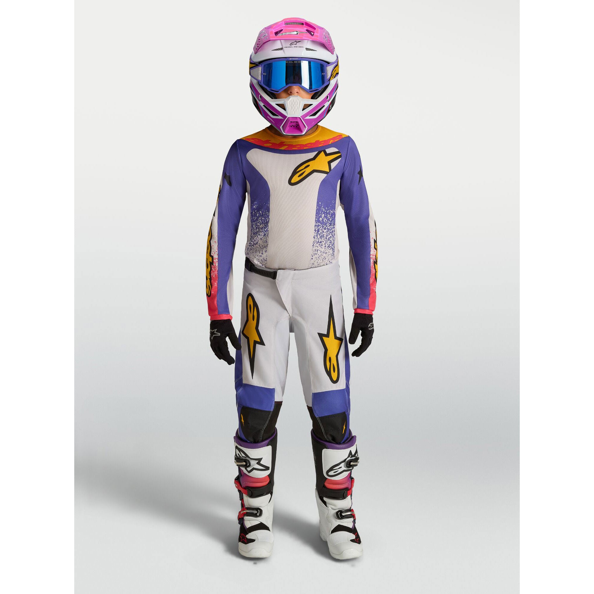 Alpinestars Youth Fluid DRAG MX Kit Deal (Light Lilac/Blue Iris/Gold)