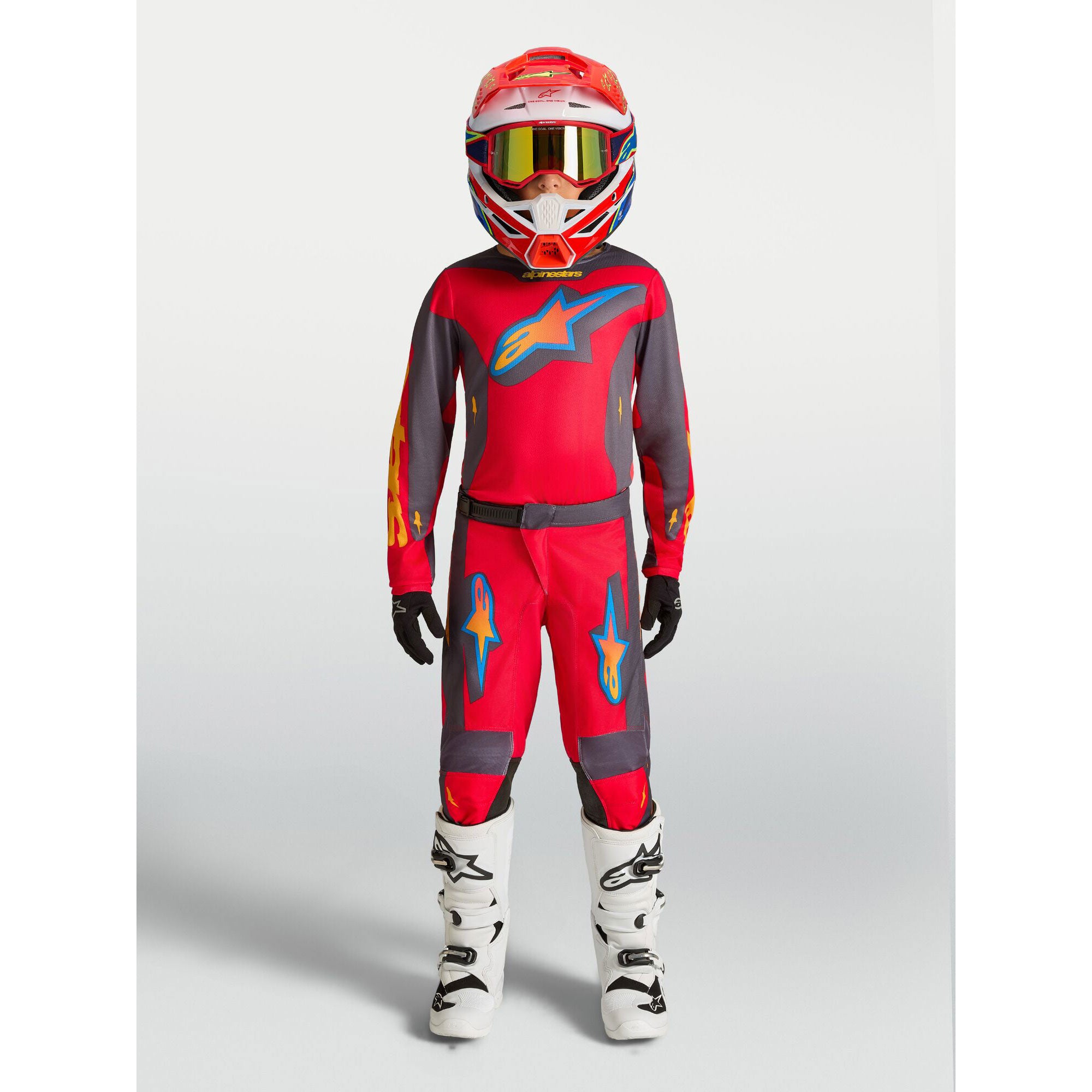 Alpinestars Youth Fluid HUNT MX Kit Deal (Fire Red/Graystone/Hot Coral)