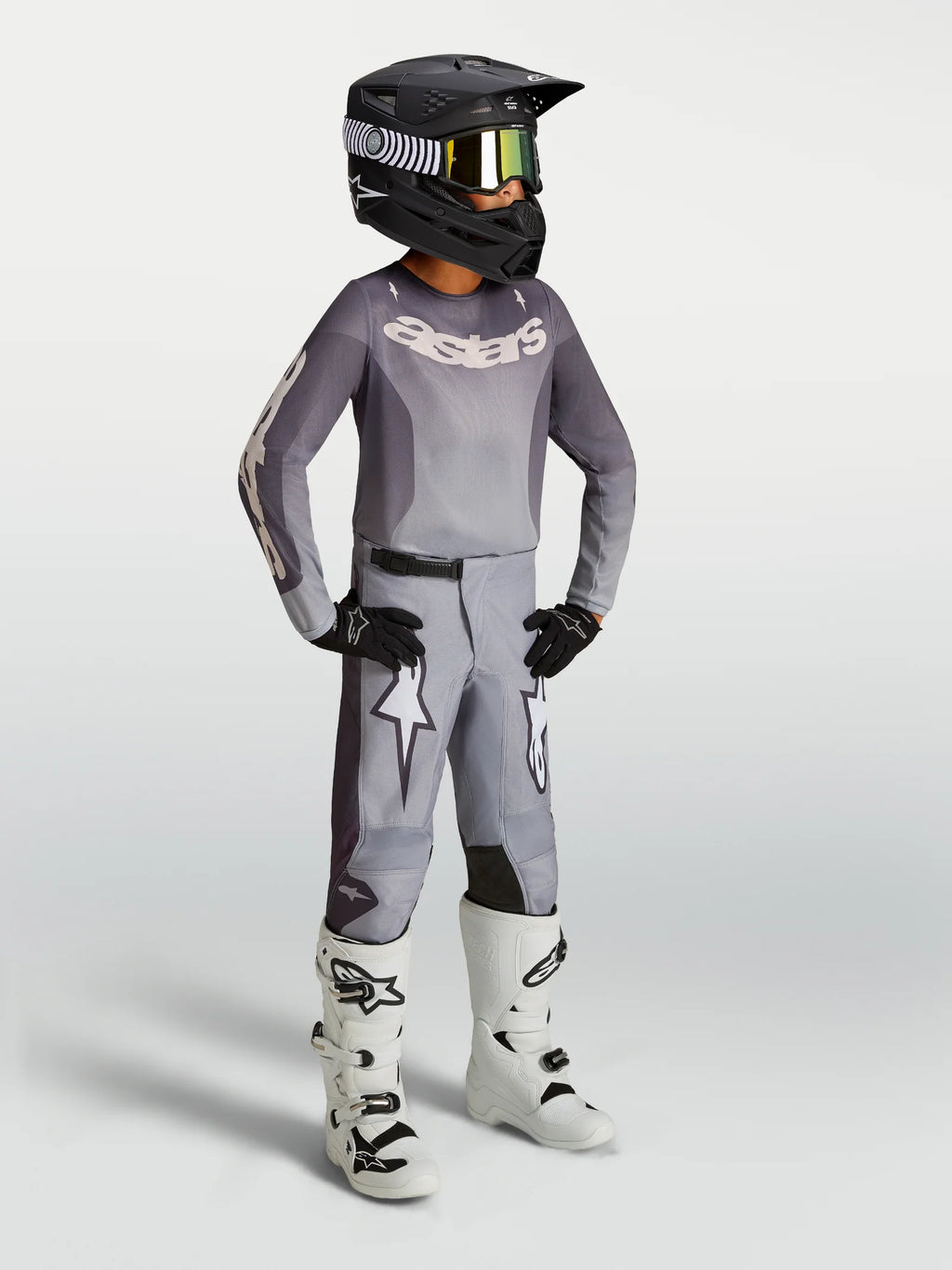 Alpinestars Youth Fluid AMBER MX Kit Deal (Graystone/Cold Grey/Light Lilac)