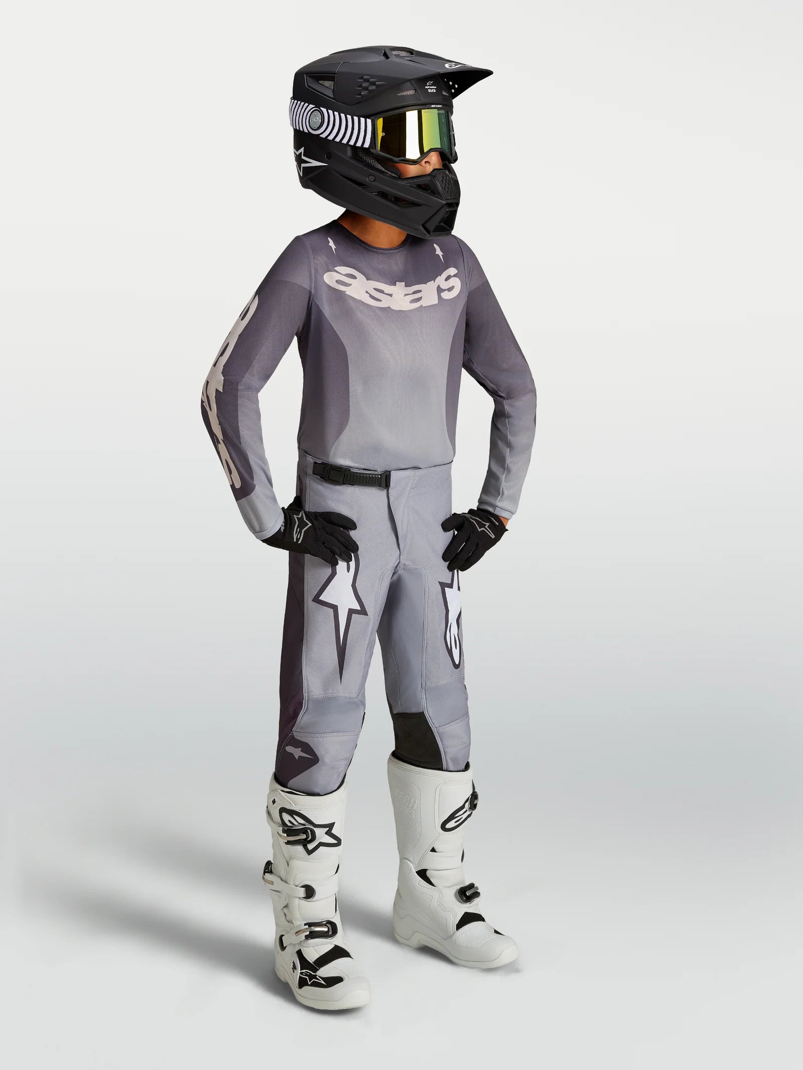 Alpinestars Youth Fluid AMBER MX Kit Deal (Graystone/Cold Grey/Light Lilac)