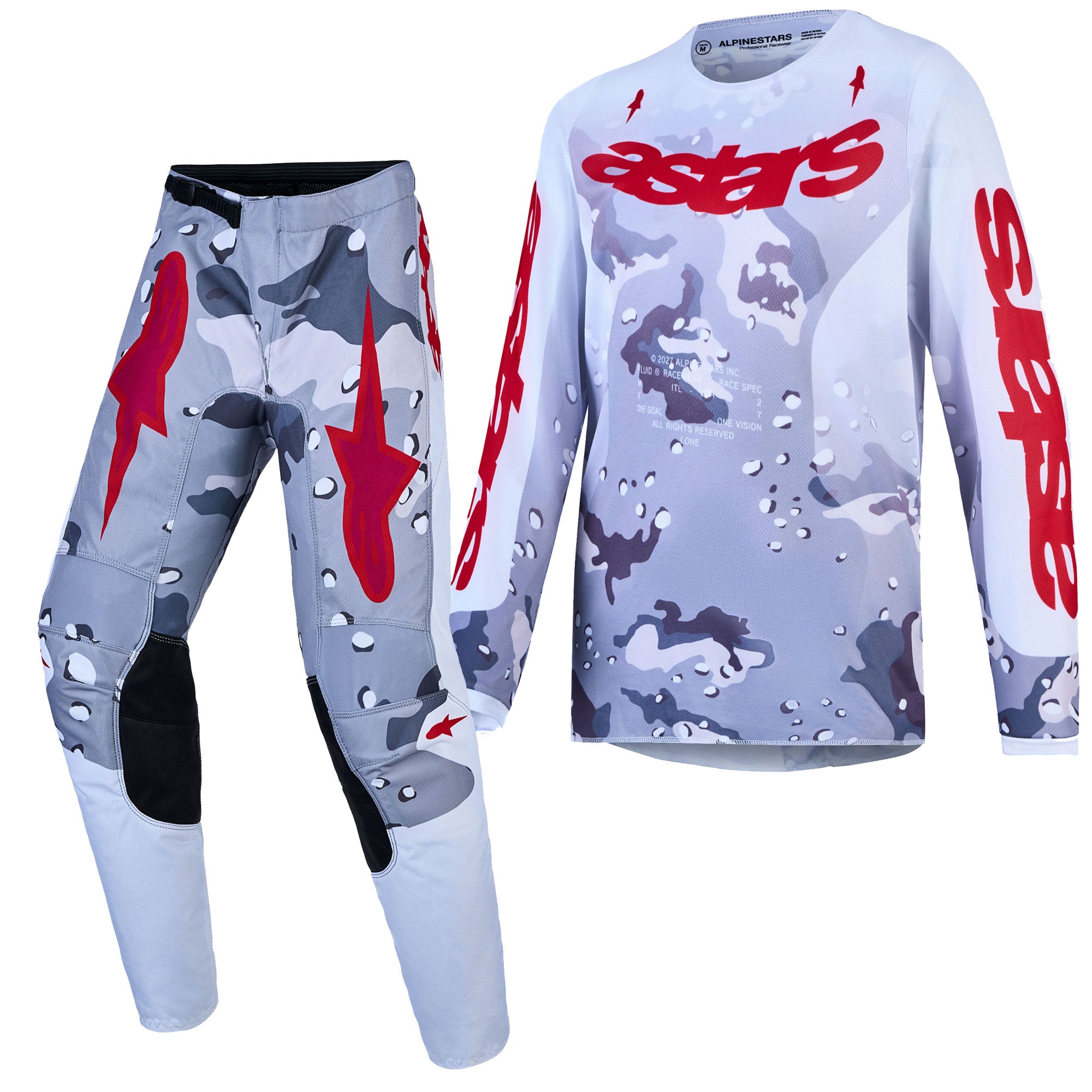 Alpinestars Youth Fluid LONE MX Kit Deal (Grey Camo/White/Fire Red)