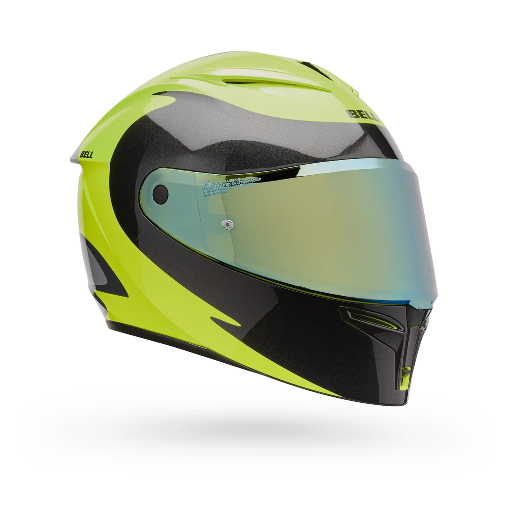 BELL Lithium MIPS Plus FLUID Motorcycle Helmet (Yellow Fluo/Black/Grey) Clear & Mirror Gold Visor