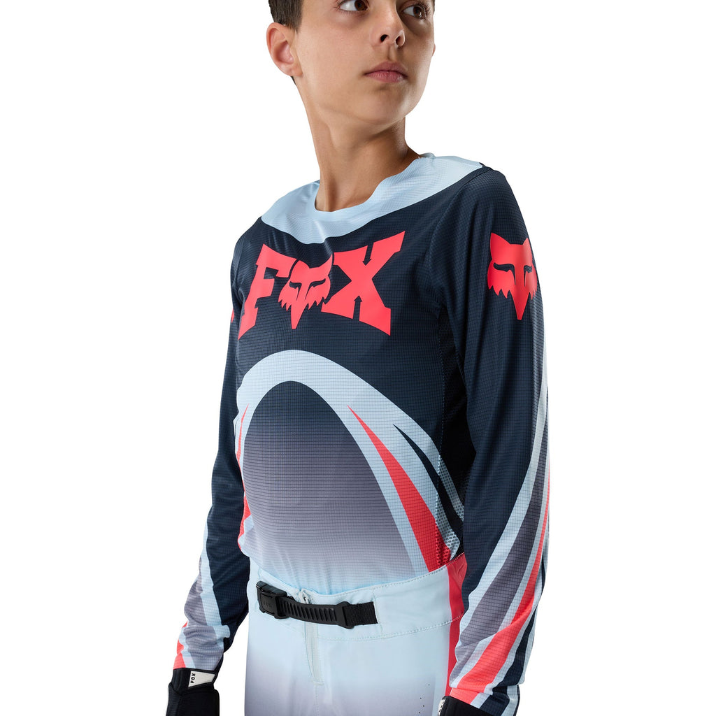 FOX Racing Youth FLEXAIR ARC MX Jersey (Ice Blue/Midnight/Red Fluo)