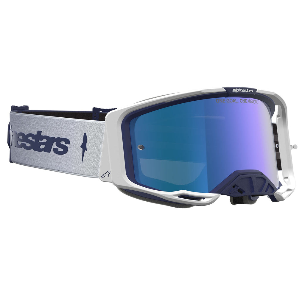 Alpinestars Vision 8 AMBER MX Goggles (Navy/White) Mirror Blue Lens