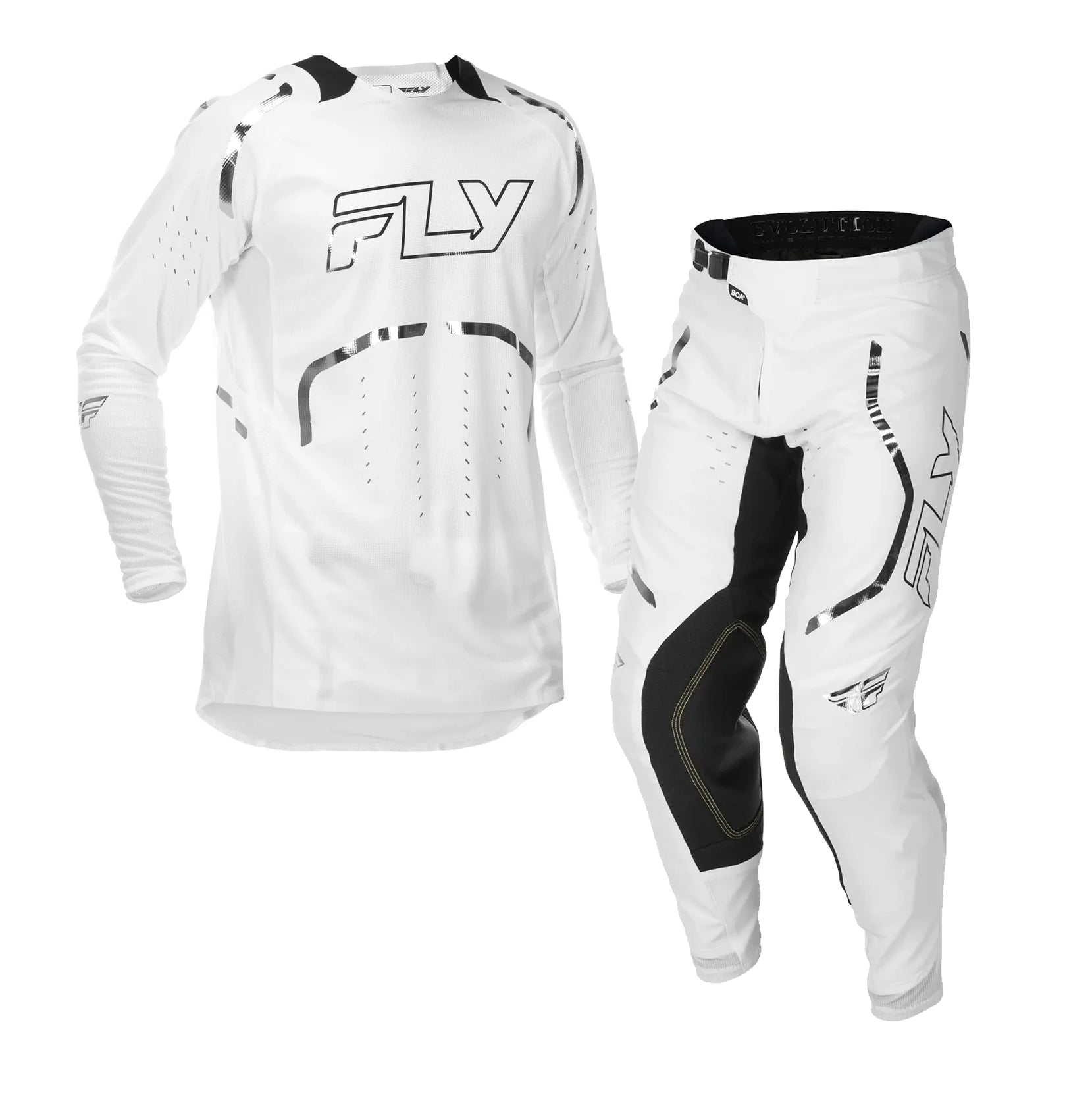 FLY MX Jersey & Pant Kit Deal - Evolution DST Spark (White/Silver) M/32"