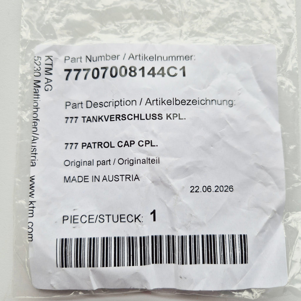 KTM Genuine Part - Fuel Tank Cap - KTM SX65 24-27, SX/SXF 85-450 13-27, Husqvarna TC65 24-27, TC/FC 85-450 14-27, Gas Gas MC65 24-27, MC/MCF 85-450 21-27