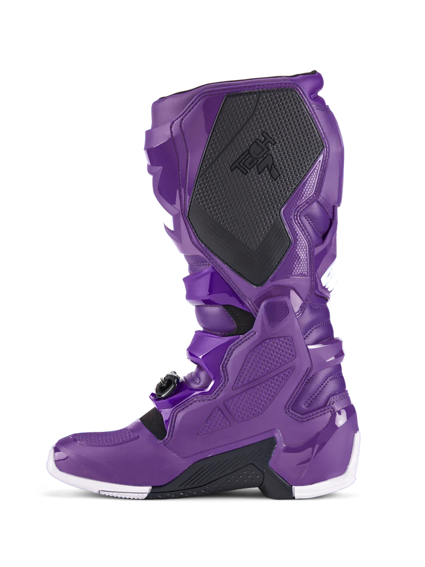 Purple motocross boot with black accents on a white background