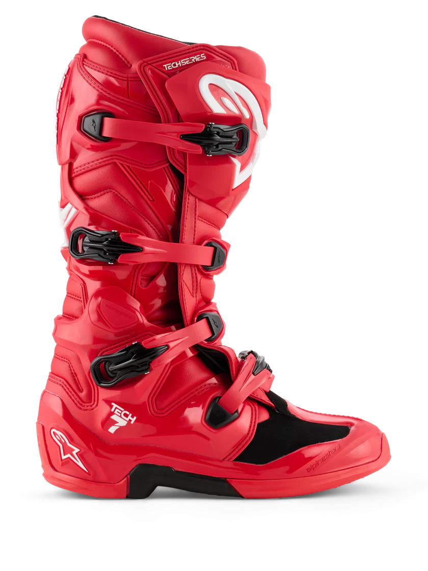 Alpinestars MX Tech 7 Boots in Red with a White Logo from the Right Side