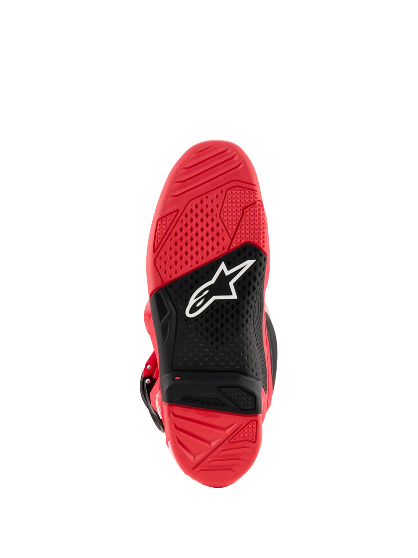 Alpinestars MX Tech 7 Boots in Red with a White Logo from Below look up at the sole