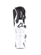 White and black motorcycle boot with brand logo on a white background