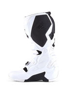 White and black motocross boot on a white background