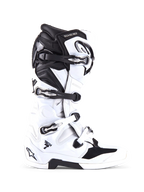 White and black motocross boot on a white background