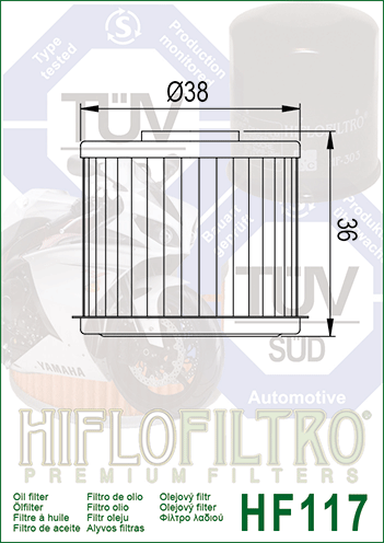 HiFlo Oil Filter - HF117 (Honda X-ADV 750 17-25, SXS1000 19-25, 15412-K0N-D01, 15412-MGS-D21)