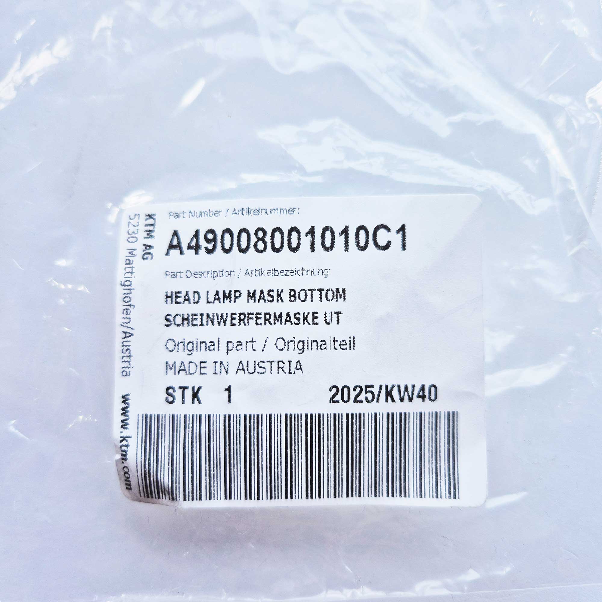 KTM Genuine Part - Lower, Headlight Cowl - EXC/EXCF 125-500 24-26 - KA49008001010C1