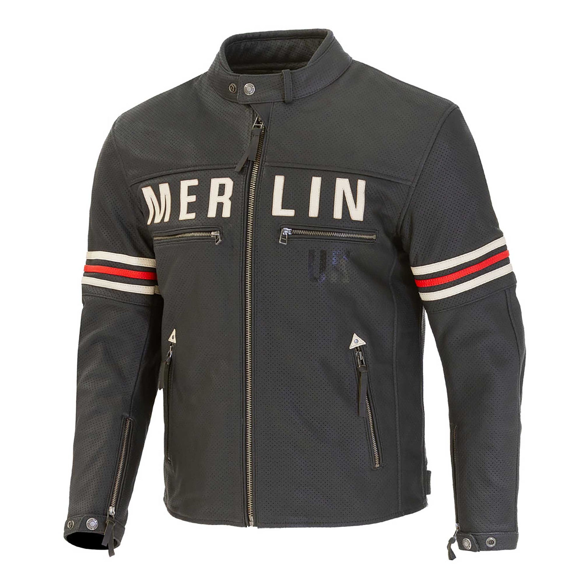 Merlin Revival D3O Motorcycle Leather Jacket (Black/Vintage